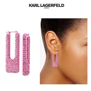 NWT KARL LAGERFELD Pink Color-Coated Glass Crystal Square Hoop Earrings
